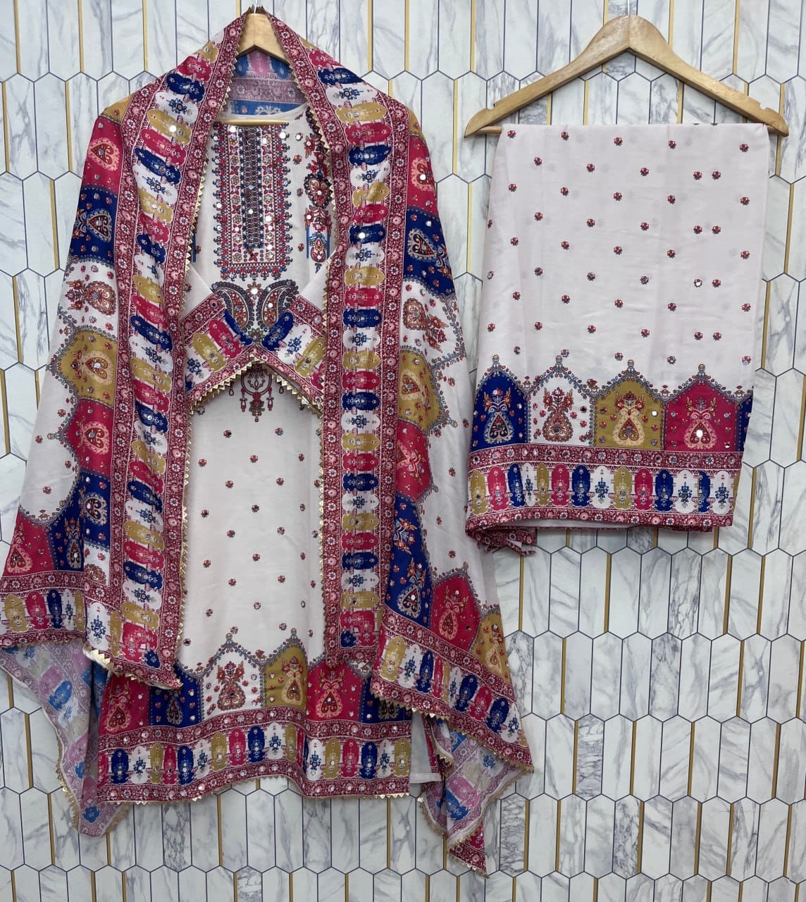 Royal Charm Chinon Silk Embroidered Suit Set