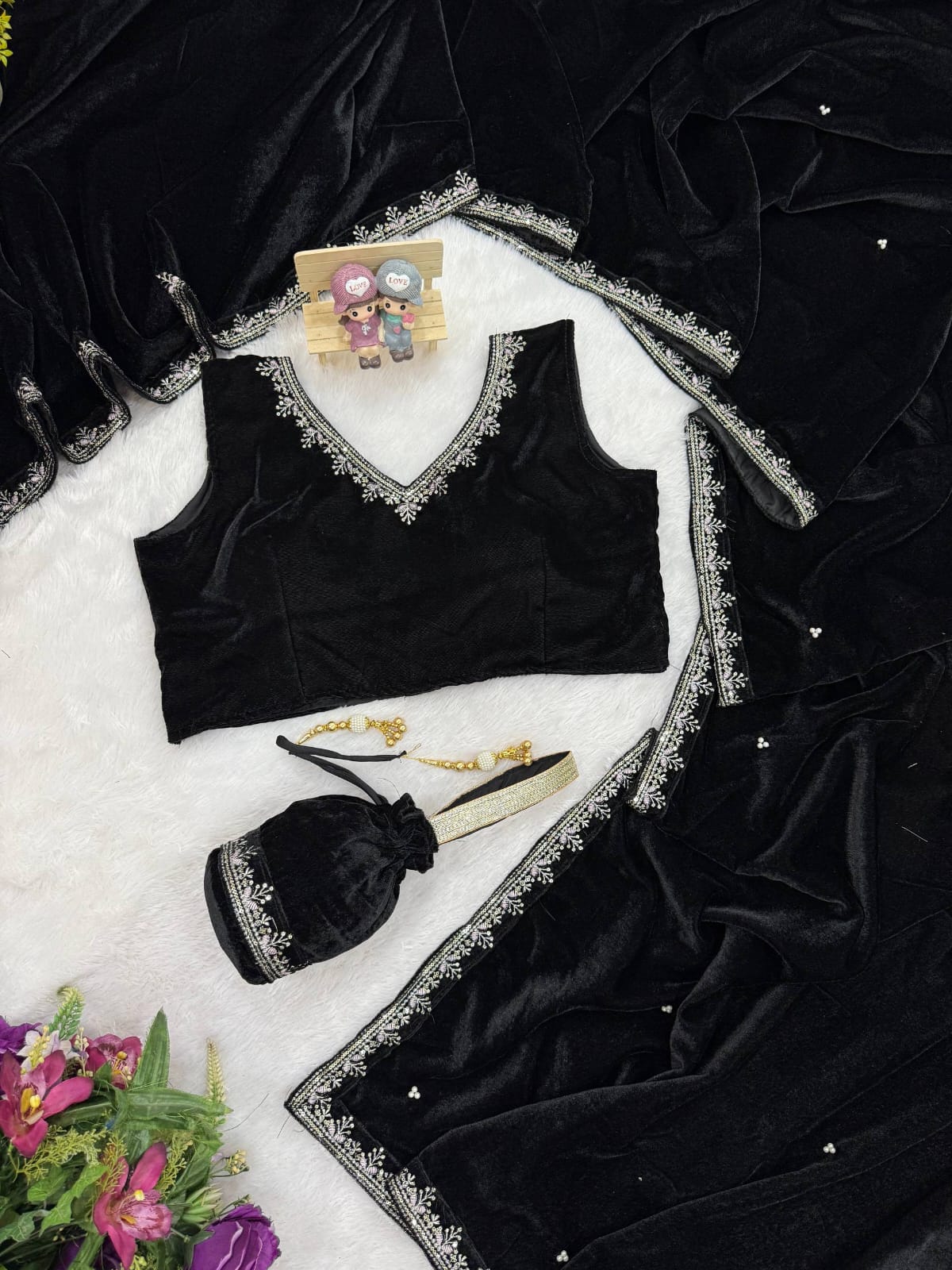 Veloura Royale Velvet Embroidered Saree