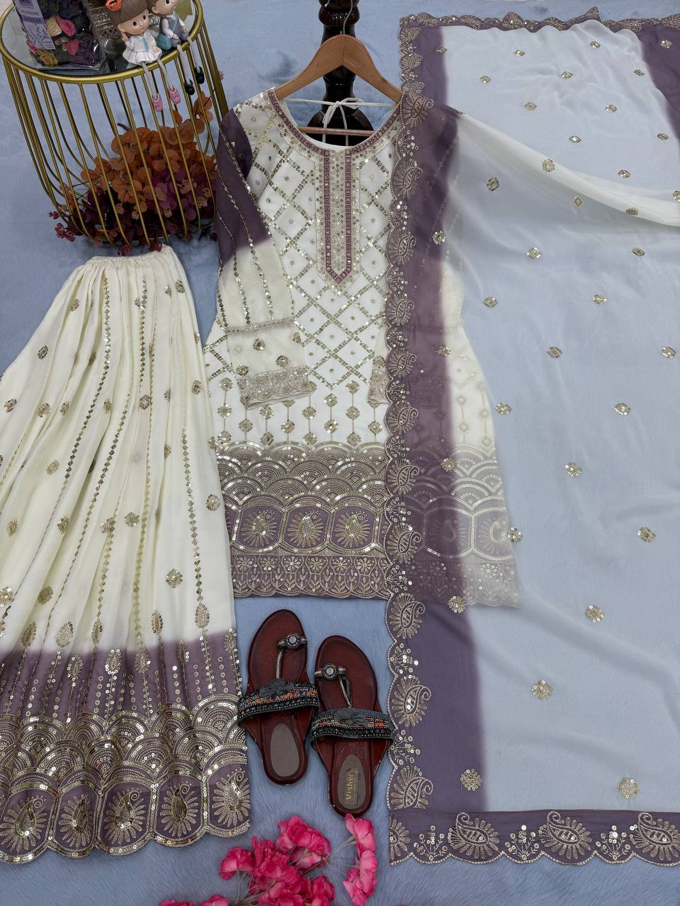 Premium Dual Tone Georgette Embroidered Set