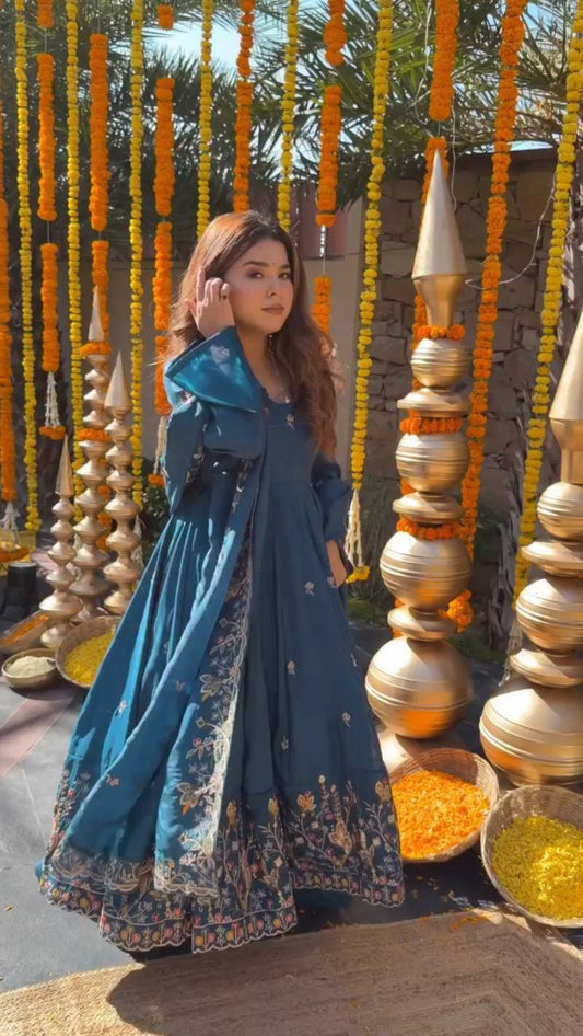 Arwina Natural Crepe Silk Anarkali Gown Set