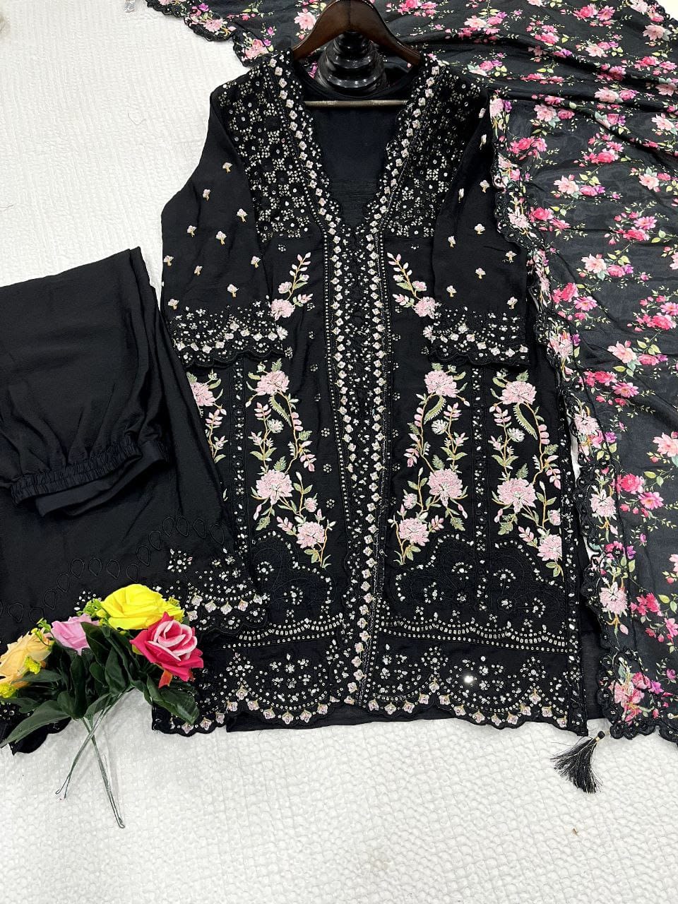 Airtex Chinon Silk Suit Set with Mirror & Sequence Work