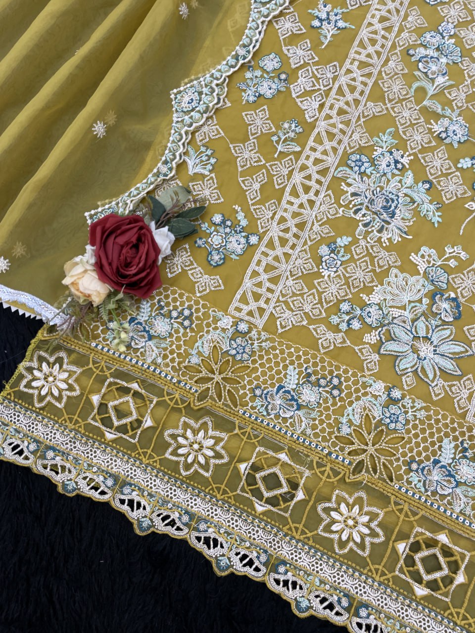 Organza Silk Suit Set with Sequence Embroidery