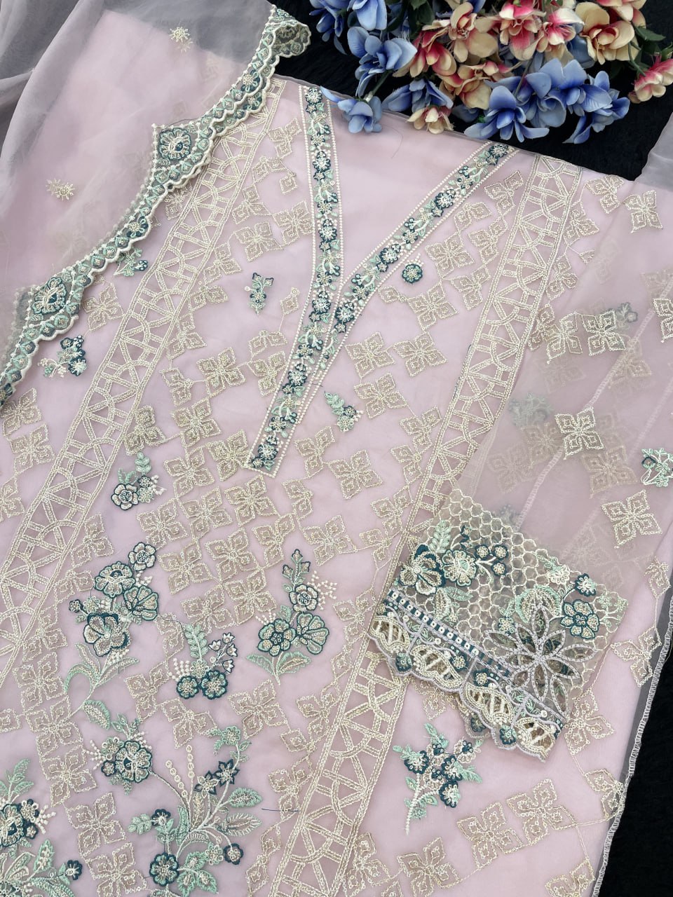 Cotton Suit Set with Sequence Embroidery & Digital Print Dupatta