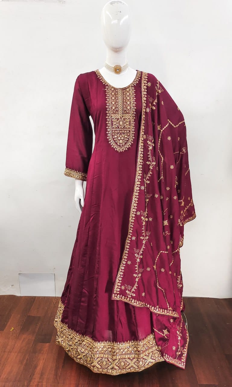 Premium Silk Gown with Zari & Sequence Embroidery