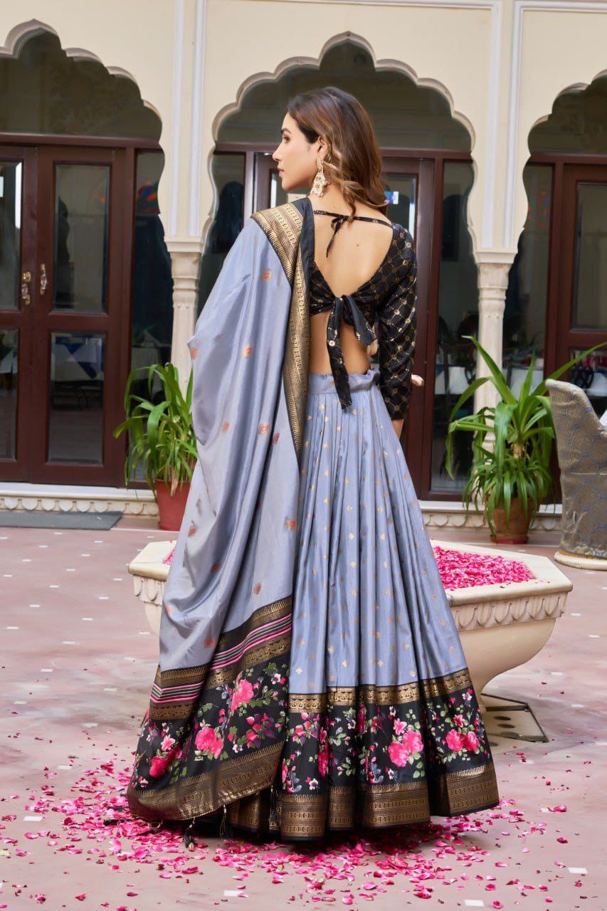 Dola Silk Lehenga Set with Bandhej & Ajrakh Print