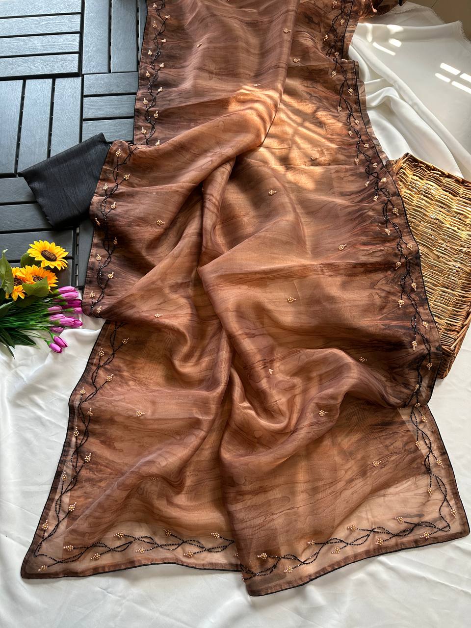 Madhumati Organza Handwork Saree with Pearl & Sequin Work