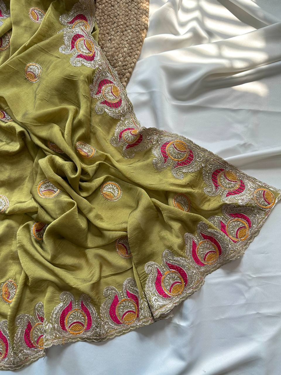 Silk Georgette Saree with Embroidery & Jarkhan Work