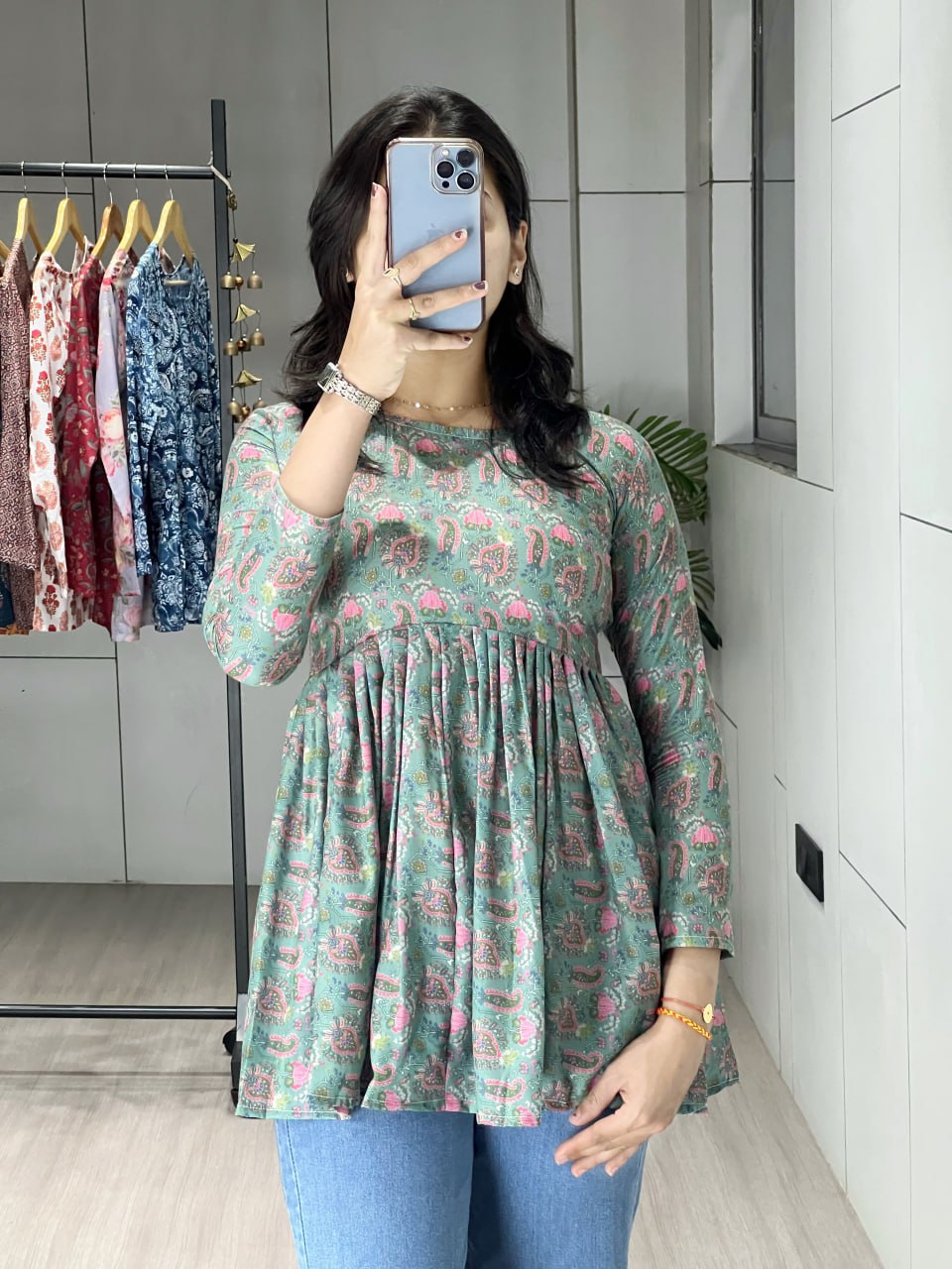 Cambric Cotton Floral Printed Short Kurti