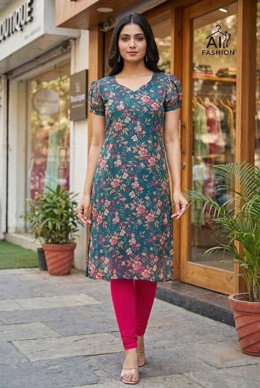 Shimmer Silk Printed Kurti for Office & Daily Wear