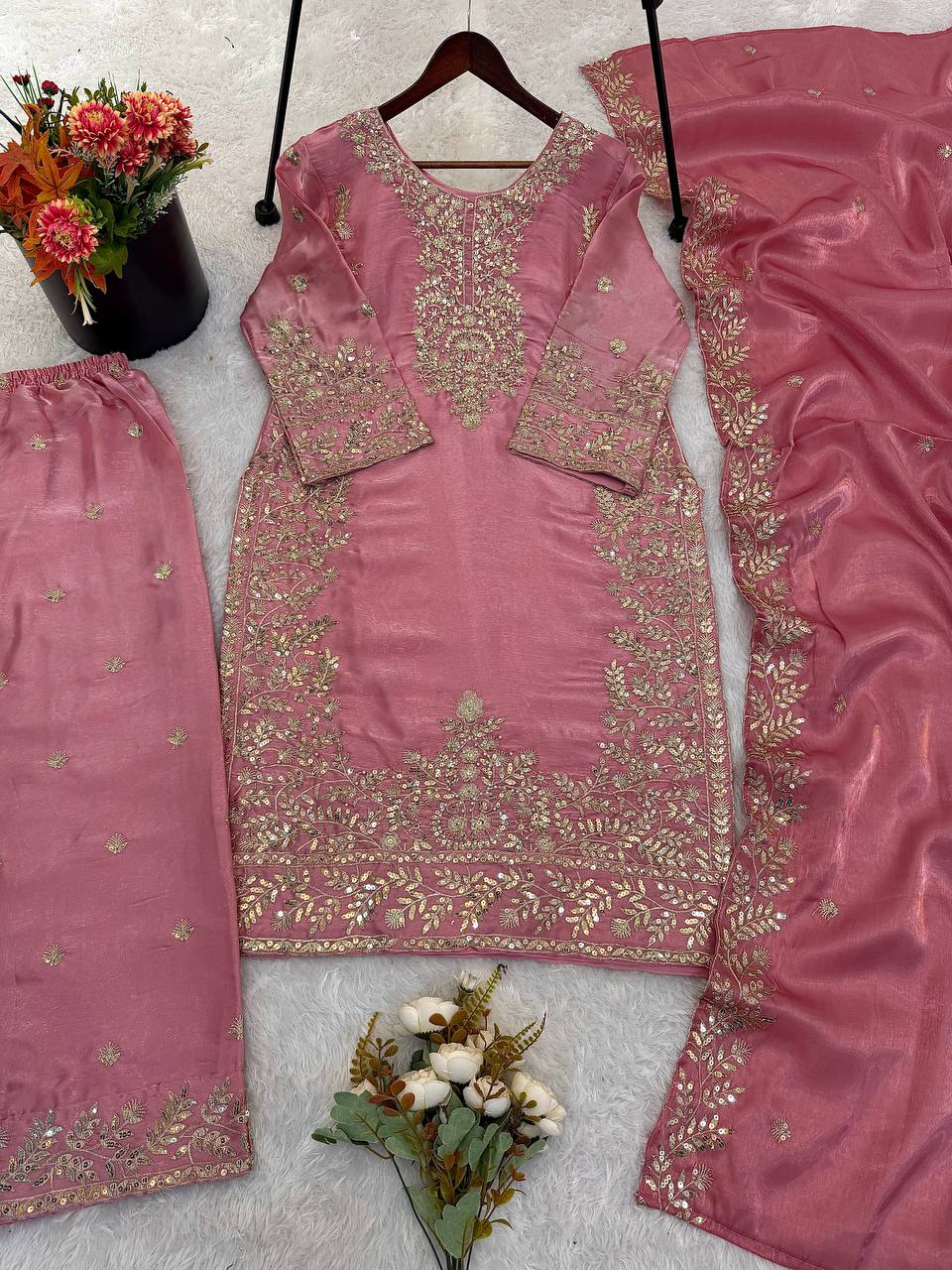 GMY Silk Embroidered Plazzo Set