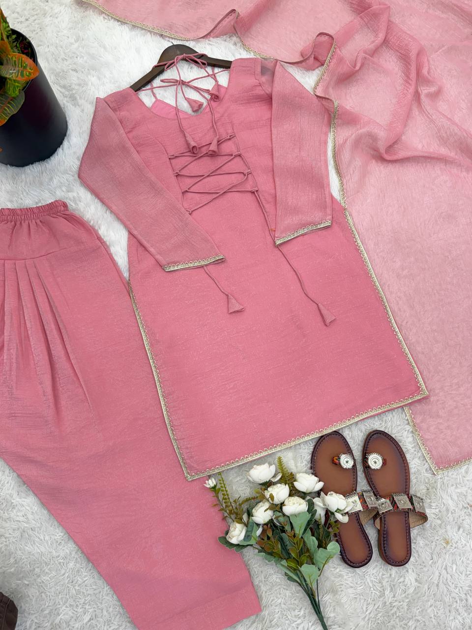Crunchy Silk Farshi Pant Set