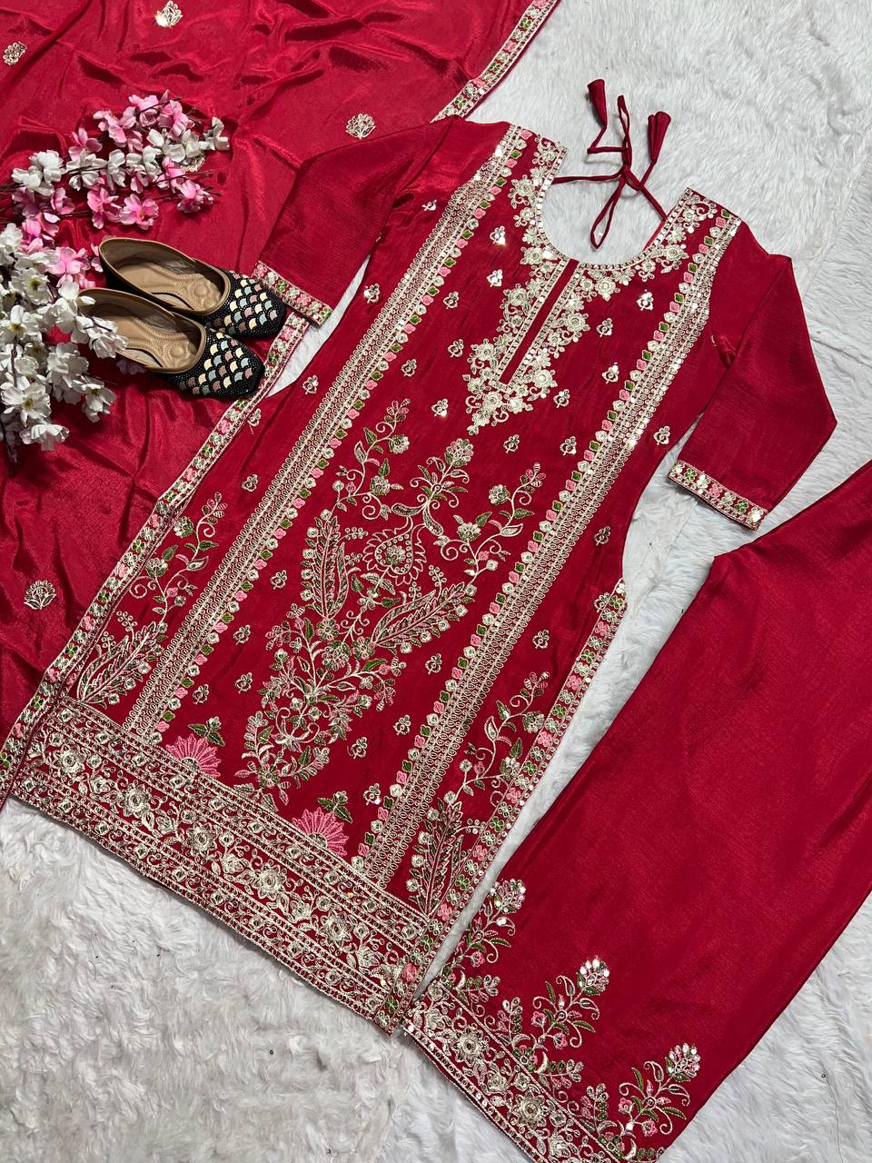 Chinnon Silk Embroidered Plazzo Set