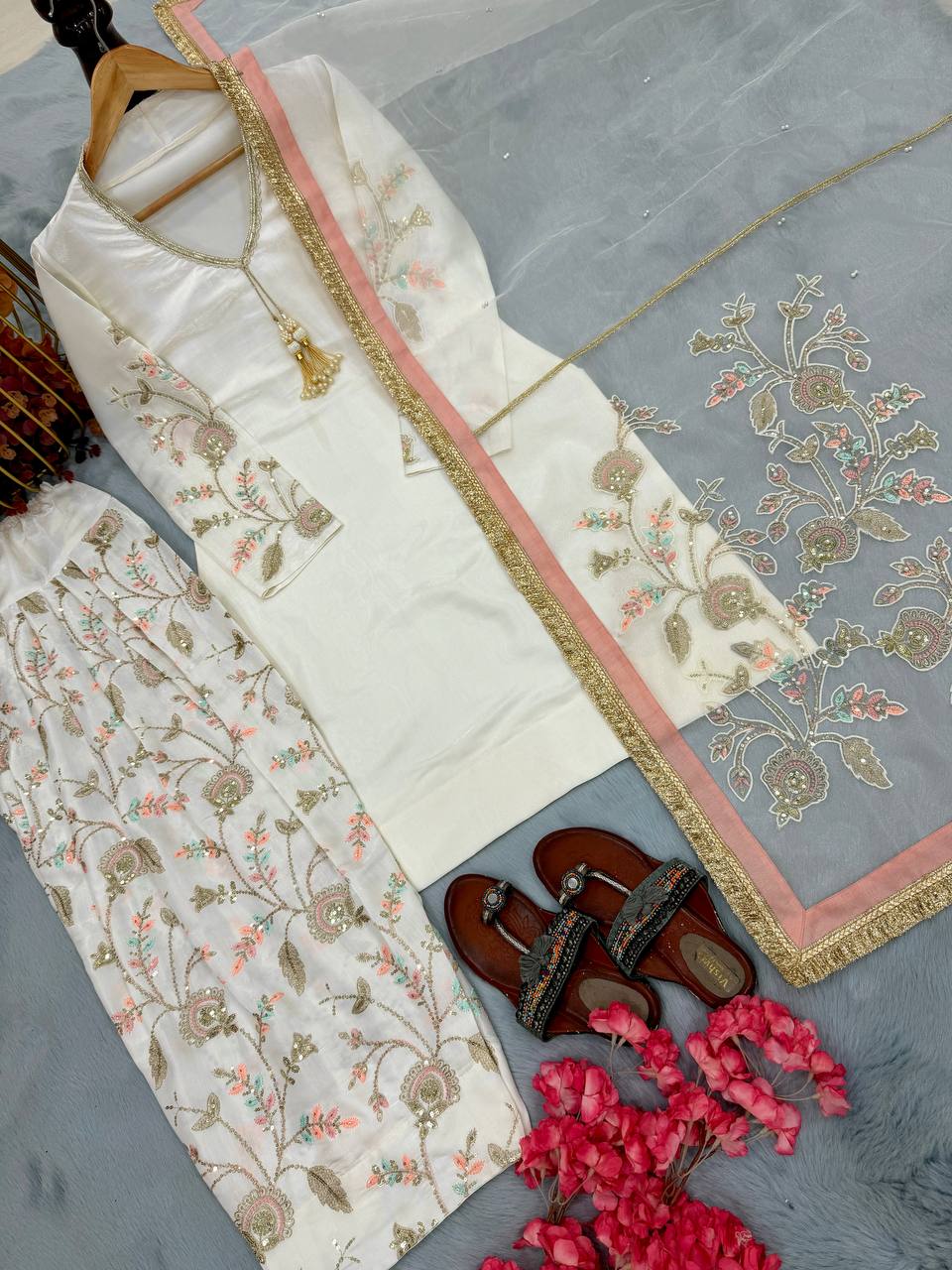 Glass Satin Sequins Farshi Set