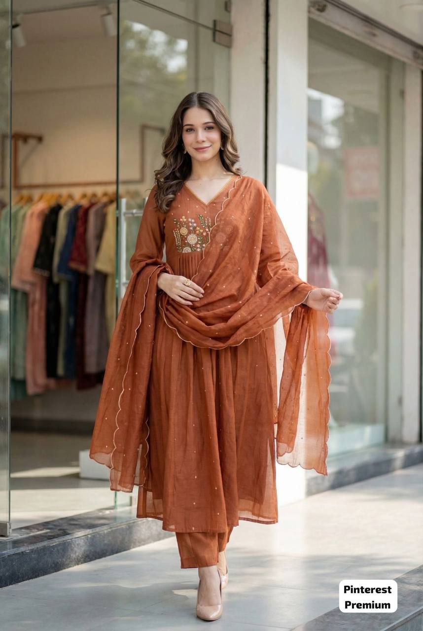 Silk Embroidered Anarkali Set