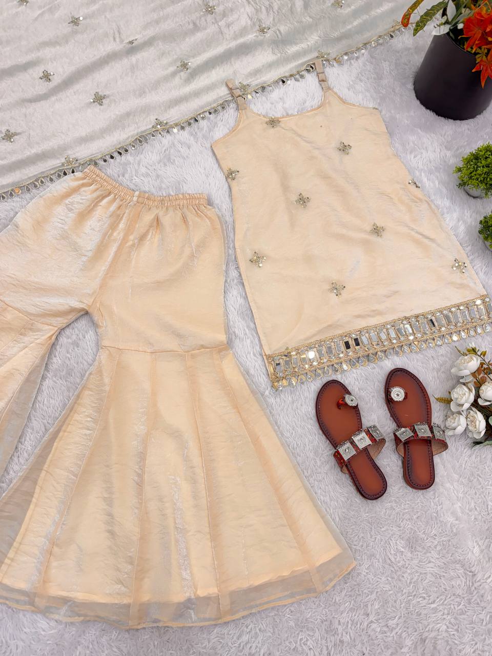 Fendy Silk Mirror Work Sharara Set