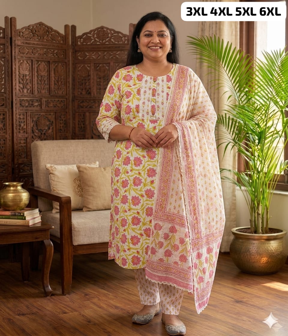 Pure Cotton Kurti Pant Dupatta Set