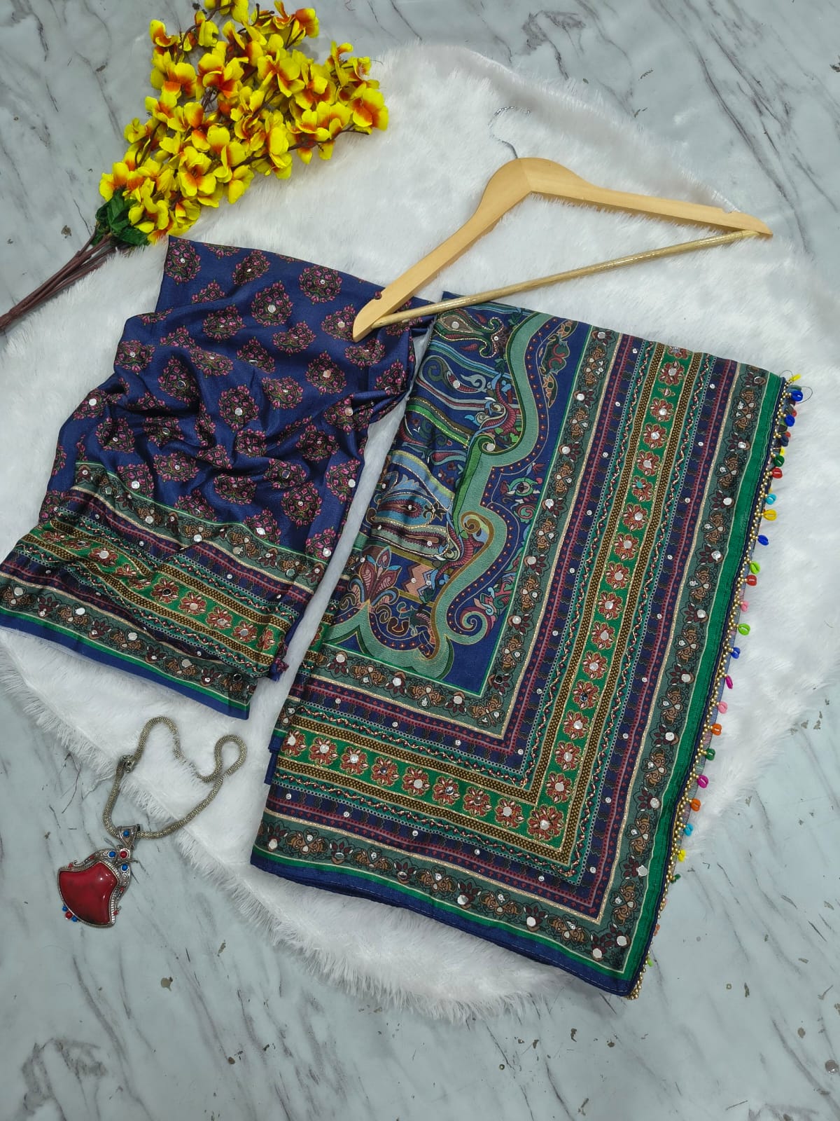 Premium Chinon Silk Mirror Work Saree