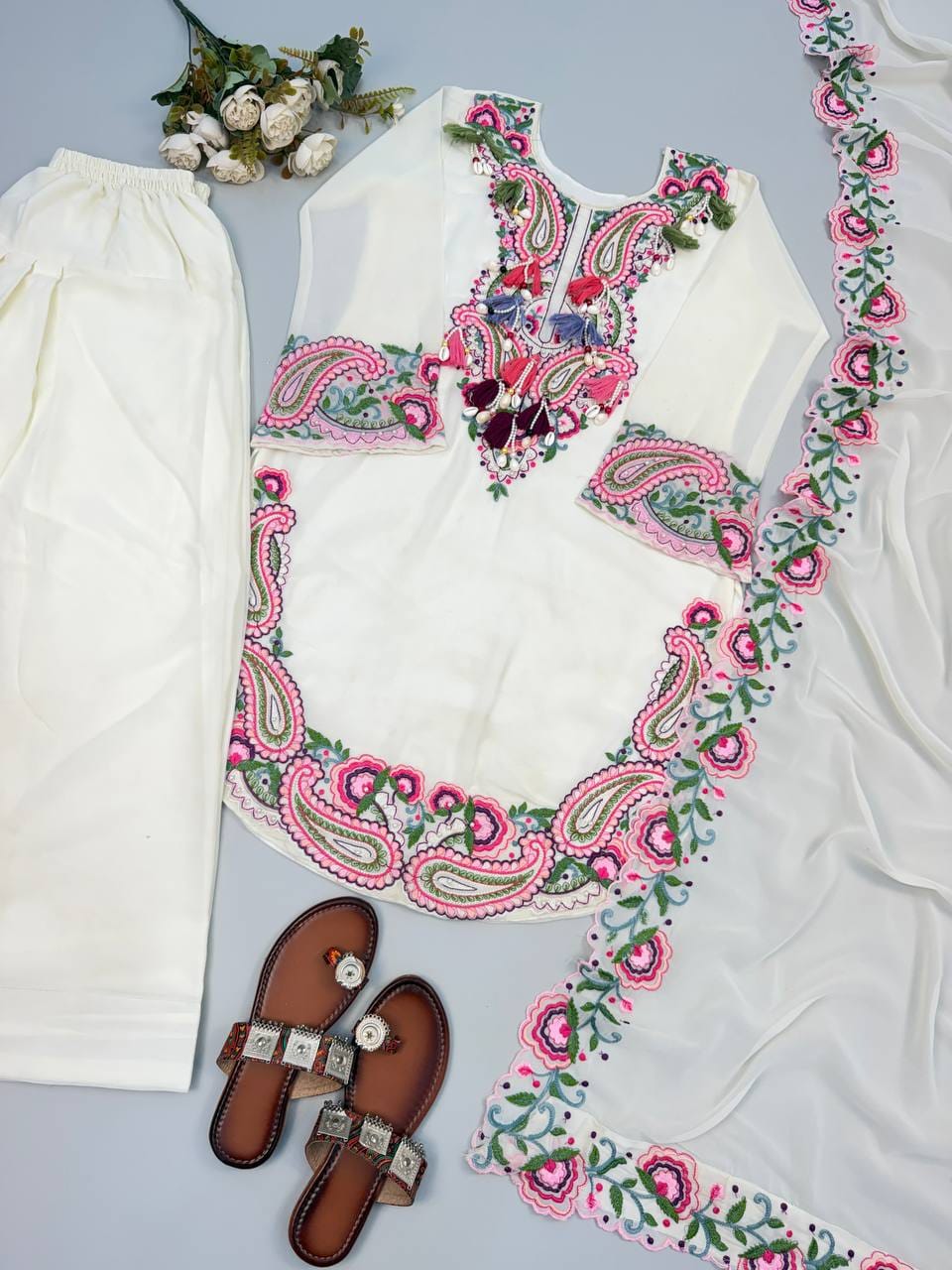 Pure Heavy Georgette Embroidered Farshi Suit Set