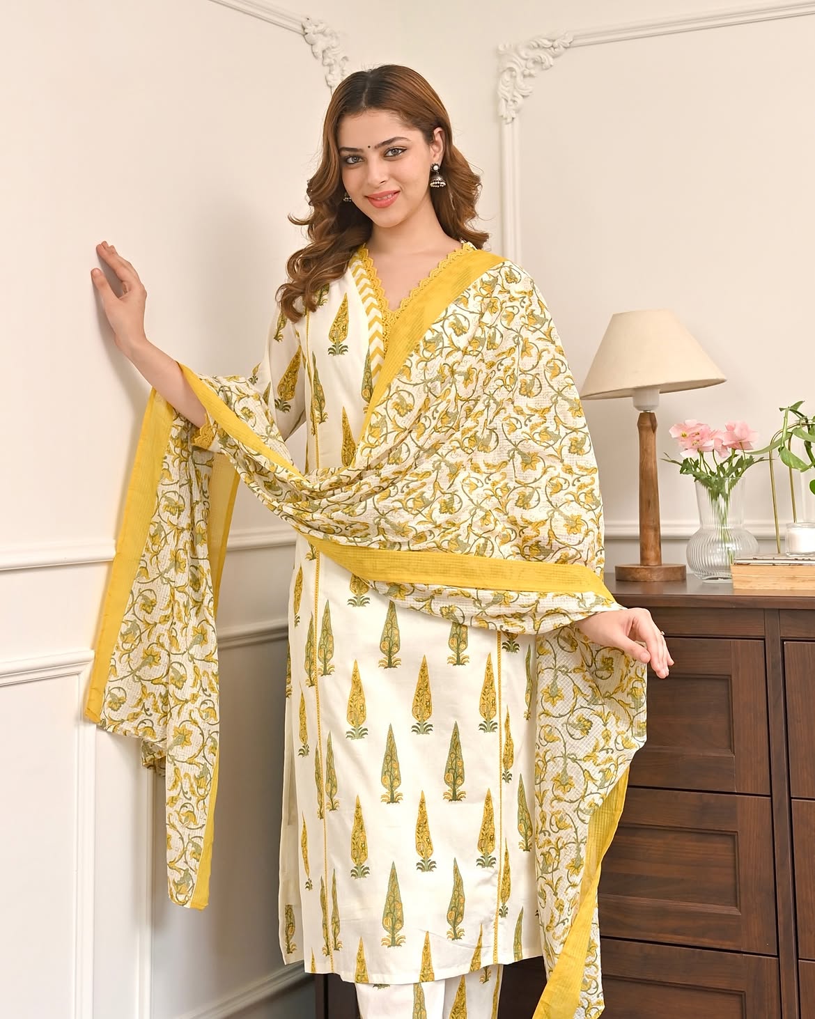 Heavy Cotton Printed Kurti Pant with Dupatta Set