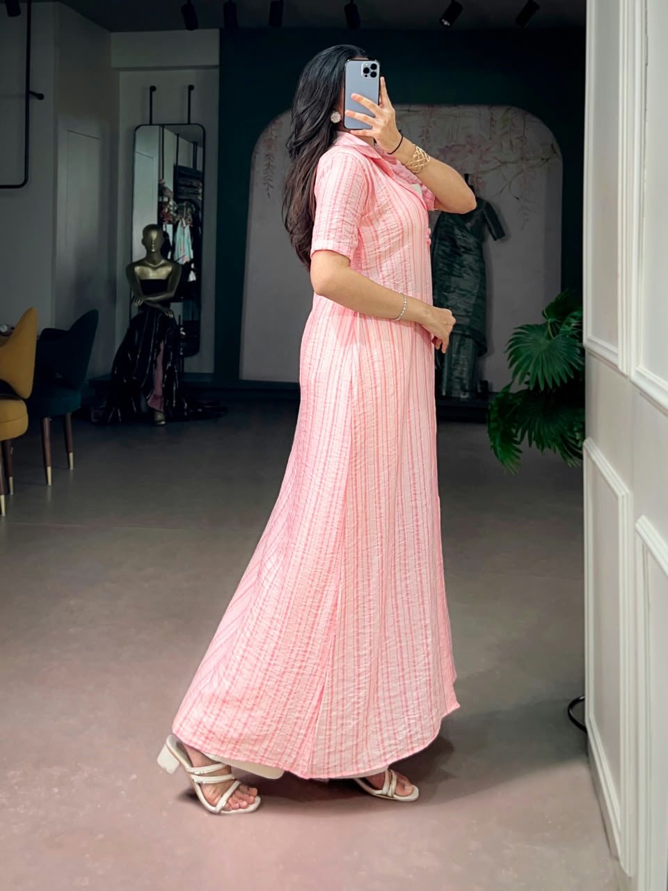 Orchid Blouse, Pant & Striped Overlay Shrug Set