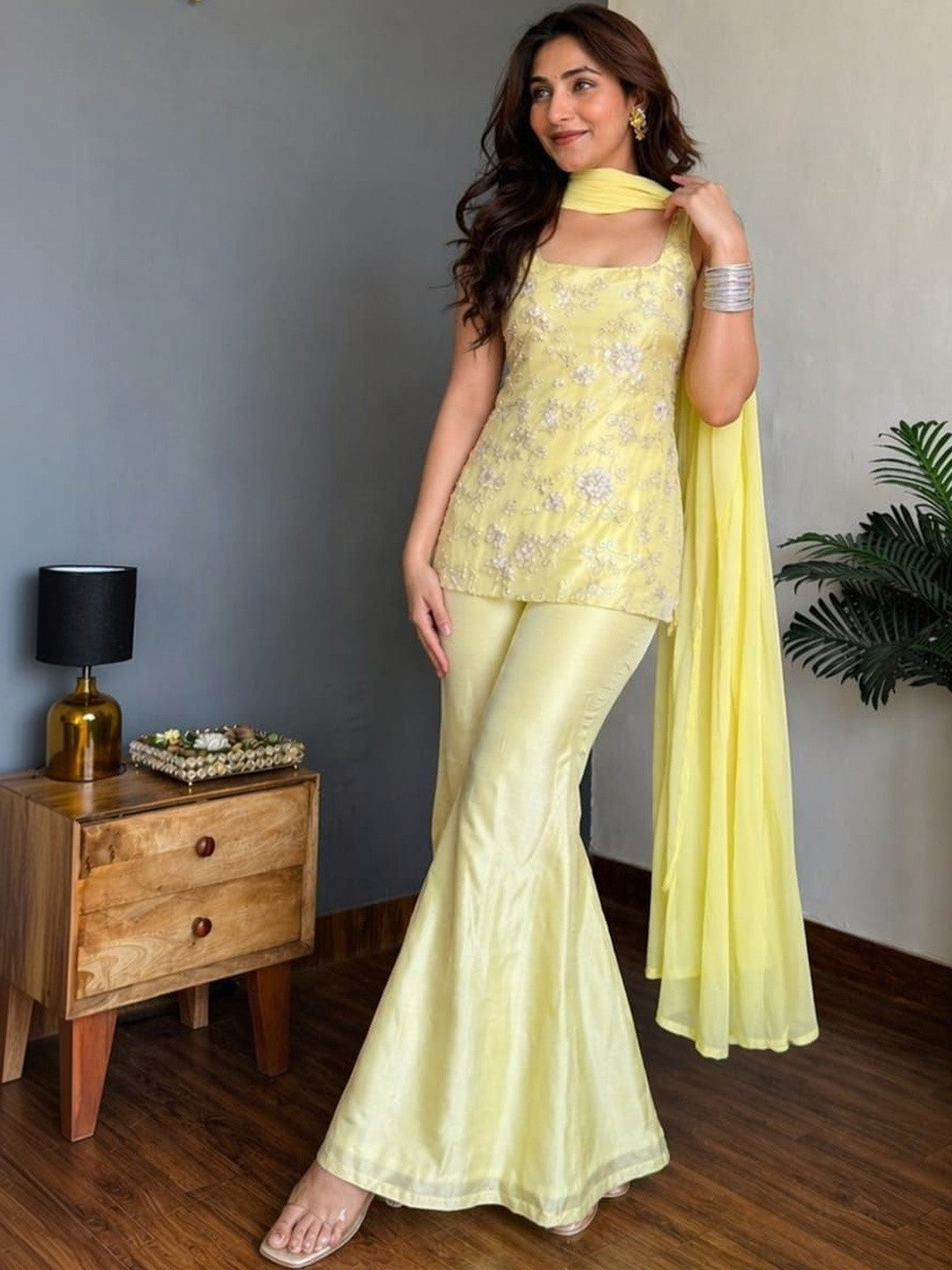 Heavy Georgette Embroidered Palazzo Suit Set