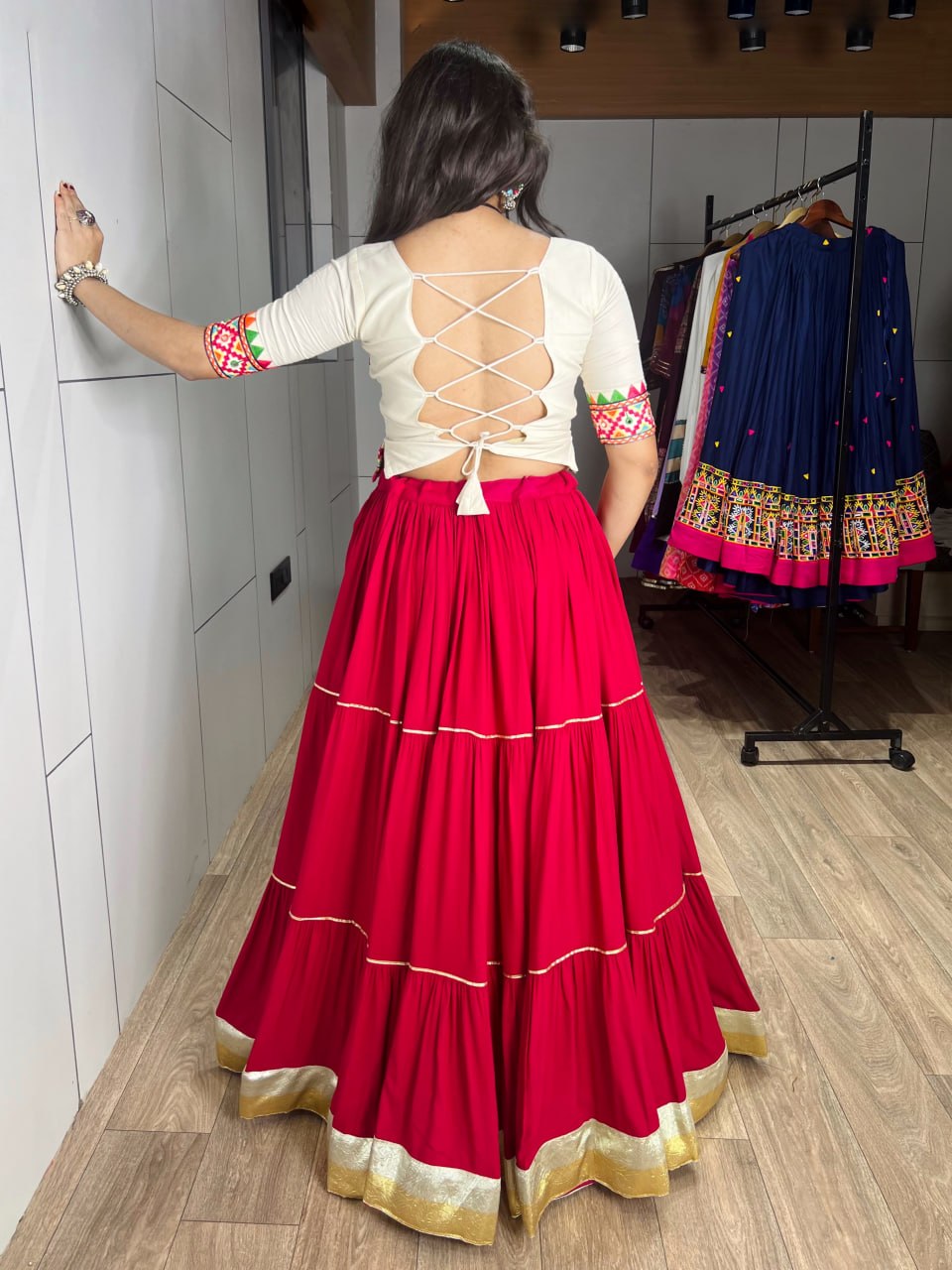 Pure Rayon Cotton Frilled Gota Patti Lehenga Set
