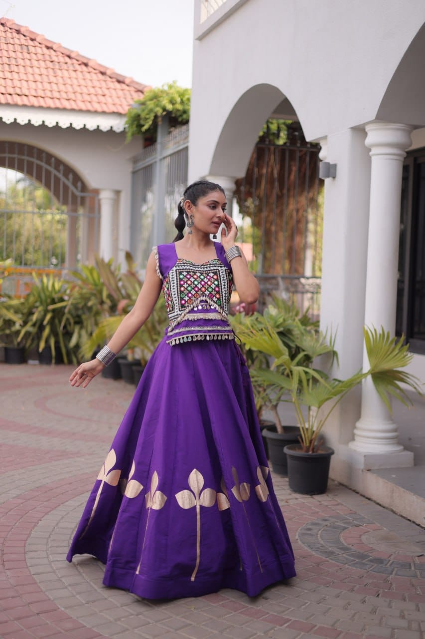 Roman Silk Pan-Patti Gota Lehenga Set