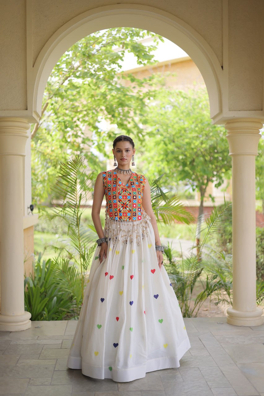 Cora Cotton Heart Embroidery Gamthi Mirror Lehenga Choli