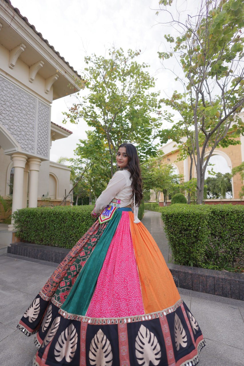 Cotton Printed Gota Design Real Mirror Kutchi Gamthi Lehenga Choli