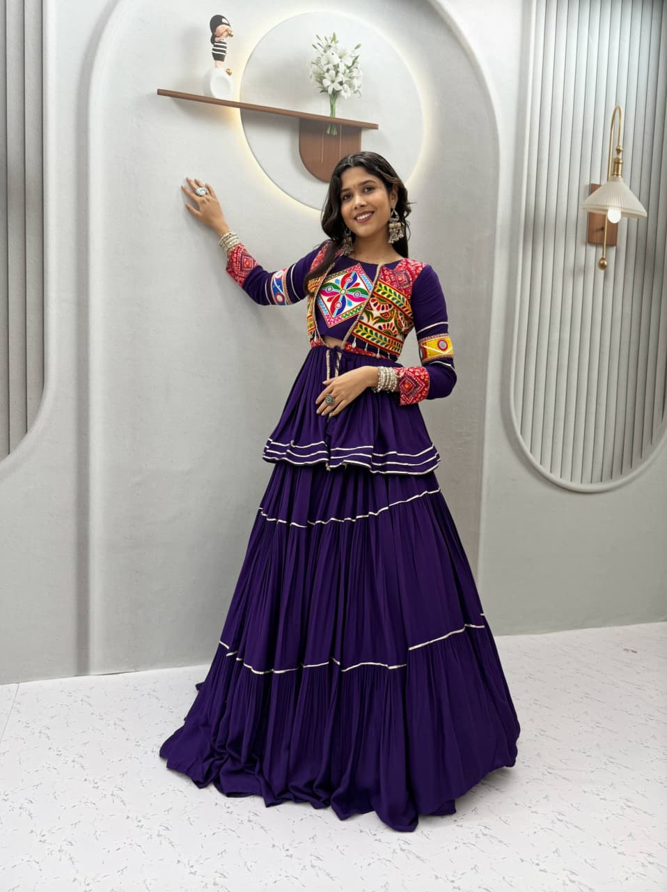 Pure Cotton 9 Meter Big Flair Heavy Gamthi Lehenga Set
