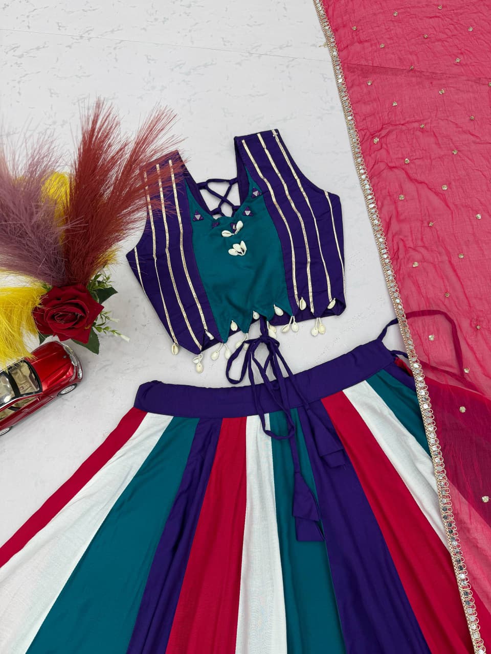 Pure Cotton 6 Meter Multicolour Kali Lehenga Set