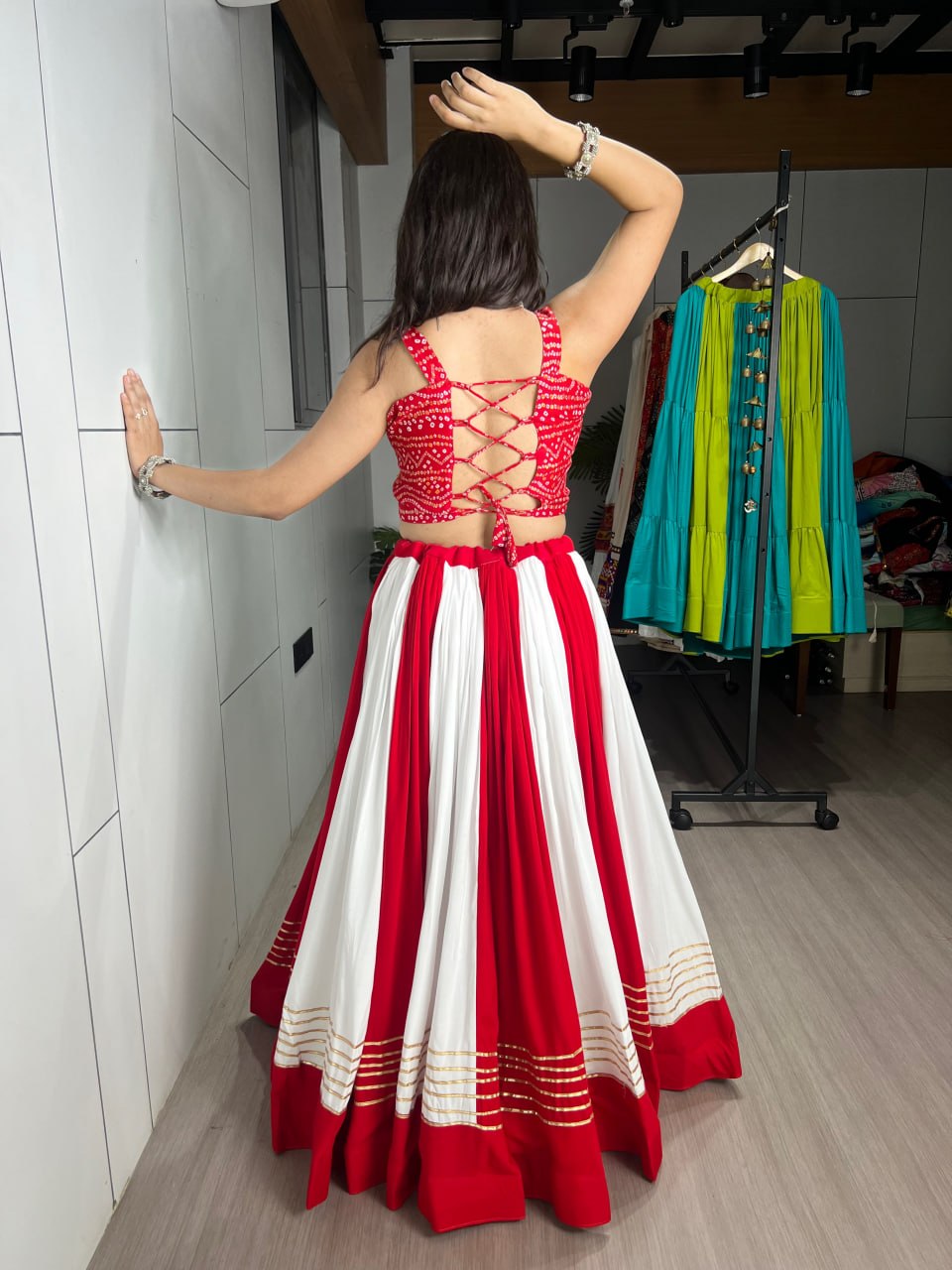 Pure Rayon Cotton Gota Patti Bandhani Lehenga Set
