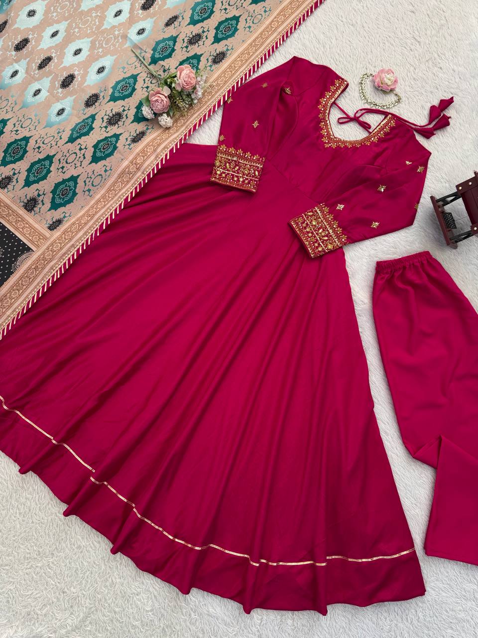 Nooraya Chinon Silk Embroidered Gown Set