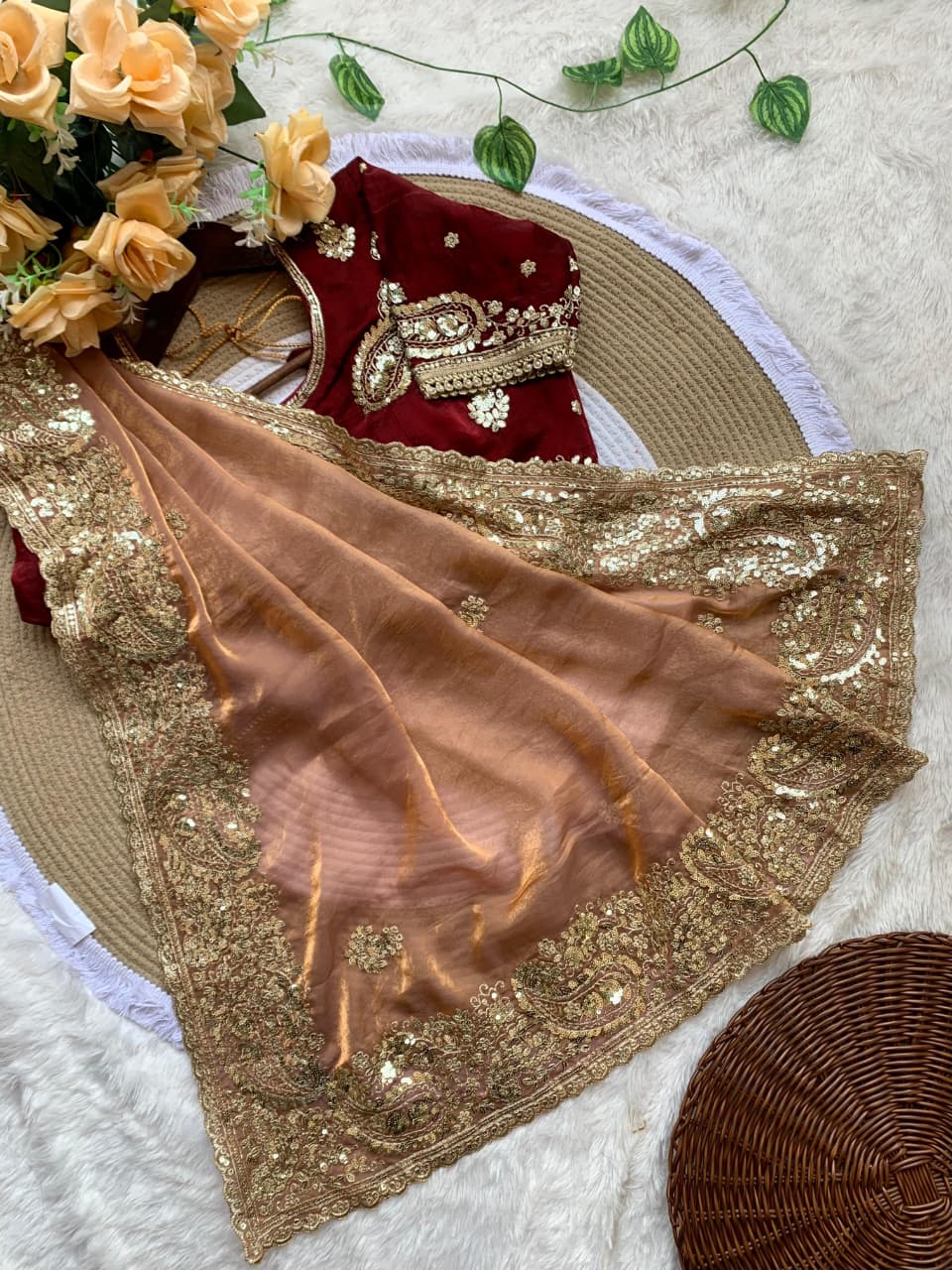 Fendy Satin Sequins Designer Saree