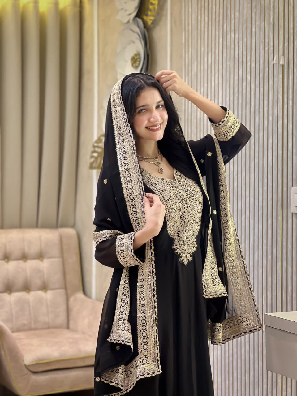 Embroidered Blooming Fox Georgette Gown Set