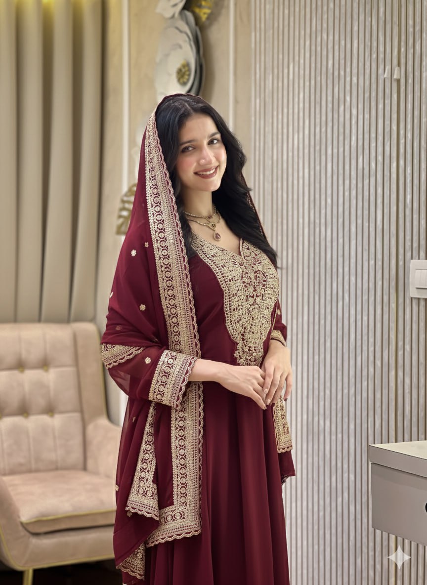 Embroidered Blooming Fox Georgette Gown Set
