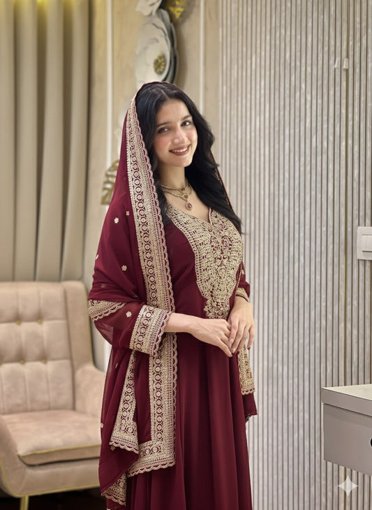 Embroidered Blooming Fox Georgette Gown Set