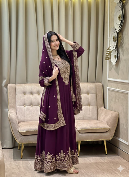 Embroidered Blooming Fox Georgette Gown Set