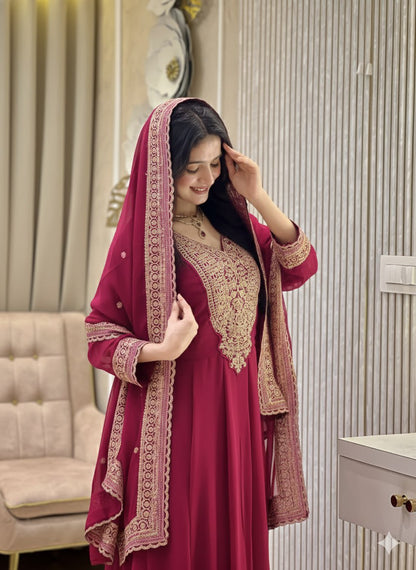 Embroidered Blooming Fox Georgette Gown Set