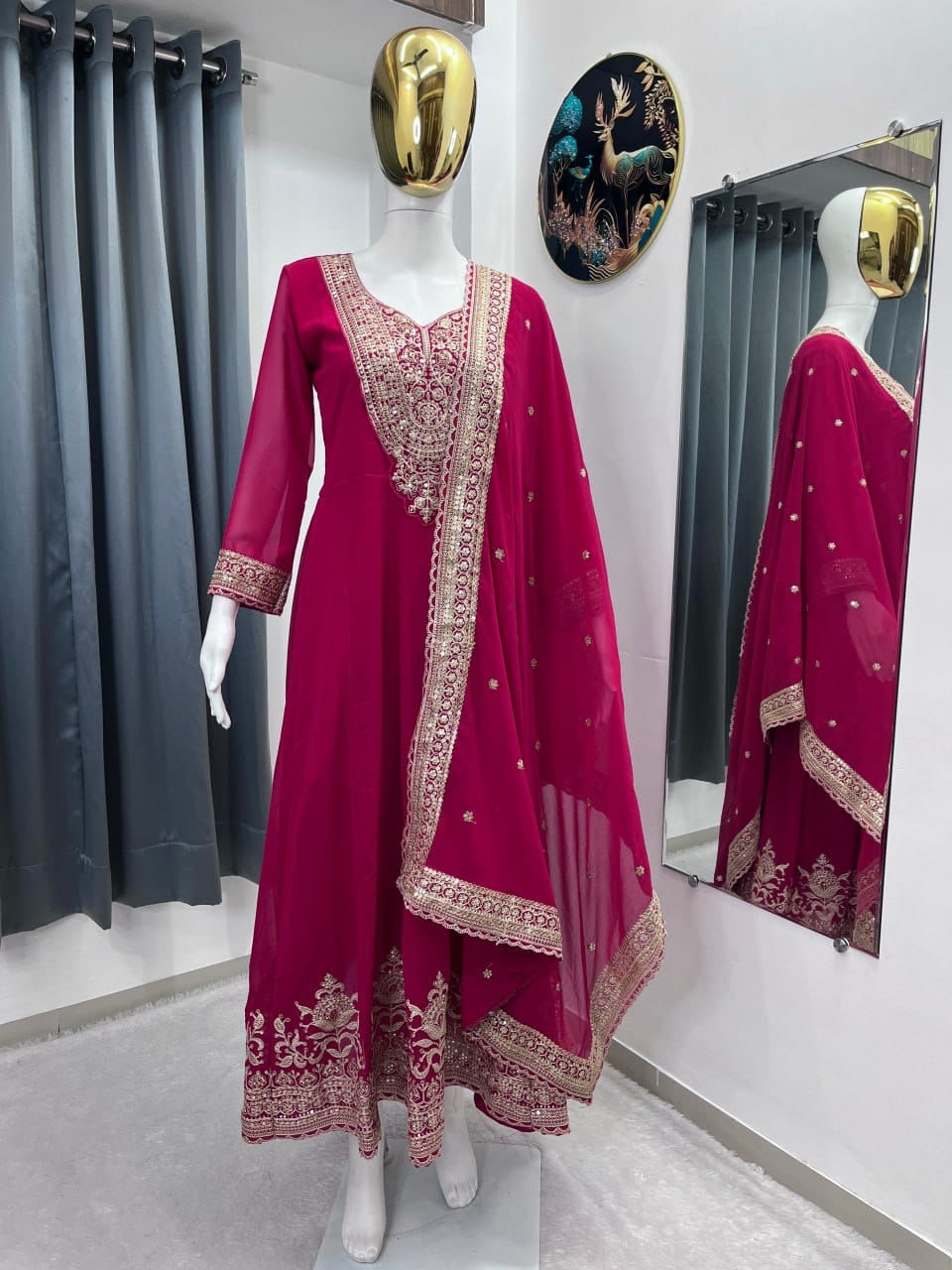 Embroidered Blooming Fox Georgette Gown Set