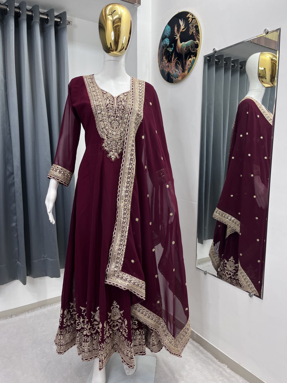 Embroidered Blooming Fox Georgette Gown Set