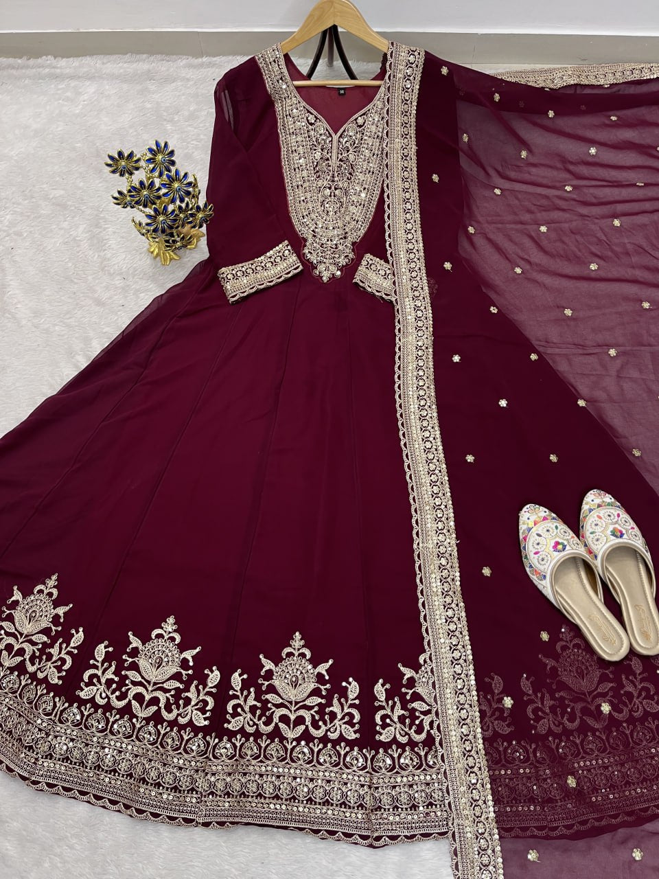 Embroidered Blooming Fox Georgette Gown Set