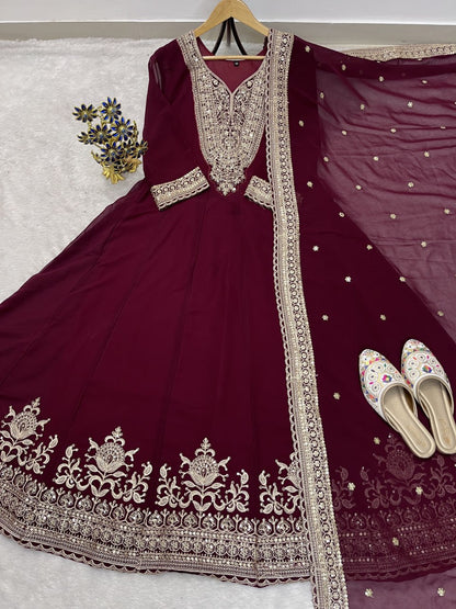 Embroidered Blooming Fox Georgette Gown Set