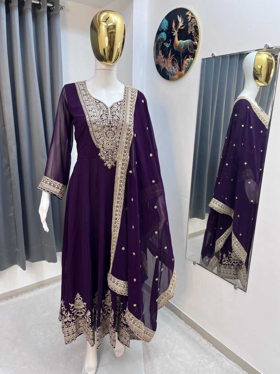 Embroidered Blooming Fox Georgette Gown Set