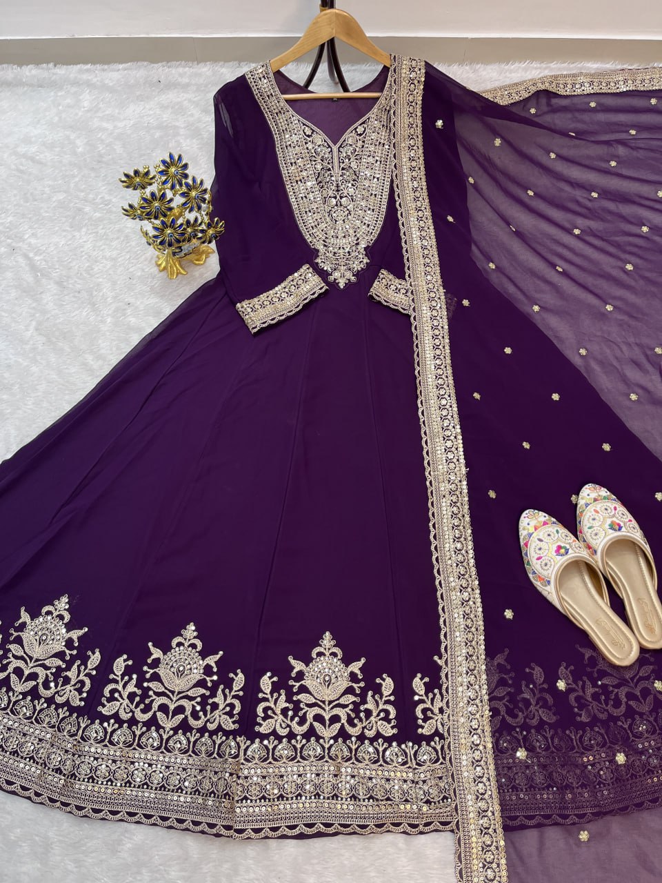 Embroidered Blooming Fox Georgette Gown Set