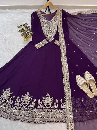 Embroidered Blooming Fox Georgette Gown Set