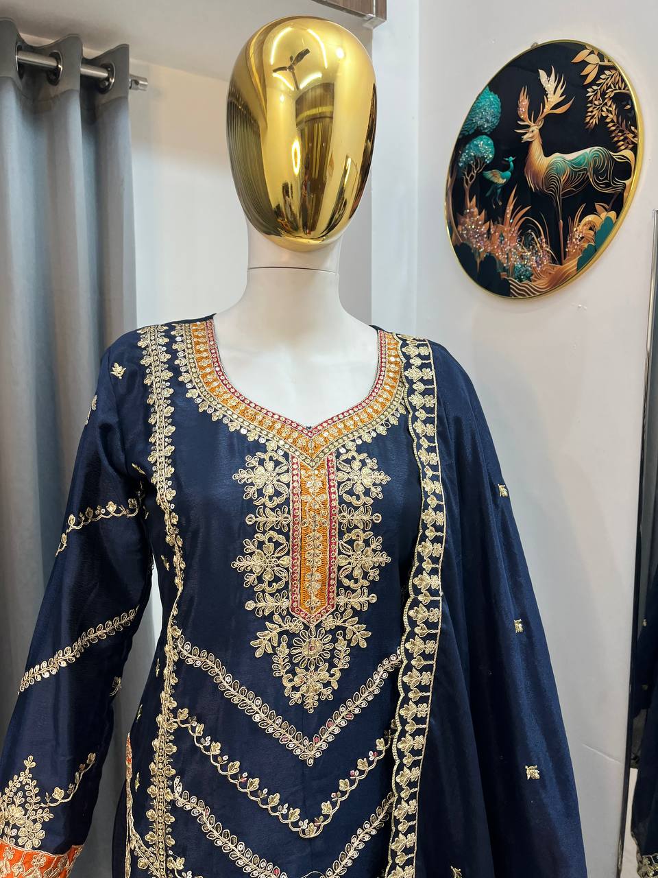 Premium Embroidered Chinon Silk Suit Set