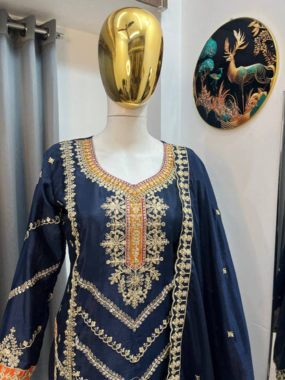 Premium Embroidered Chinon Silk Suit Set