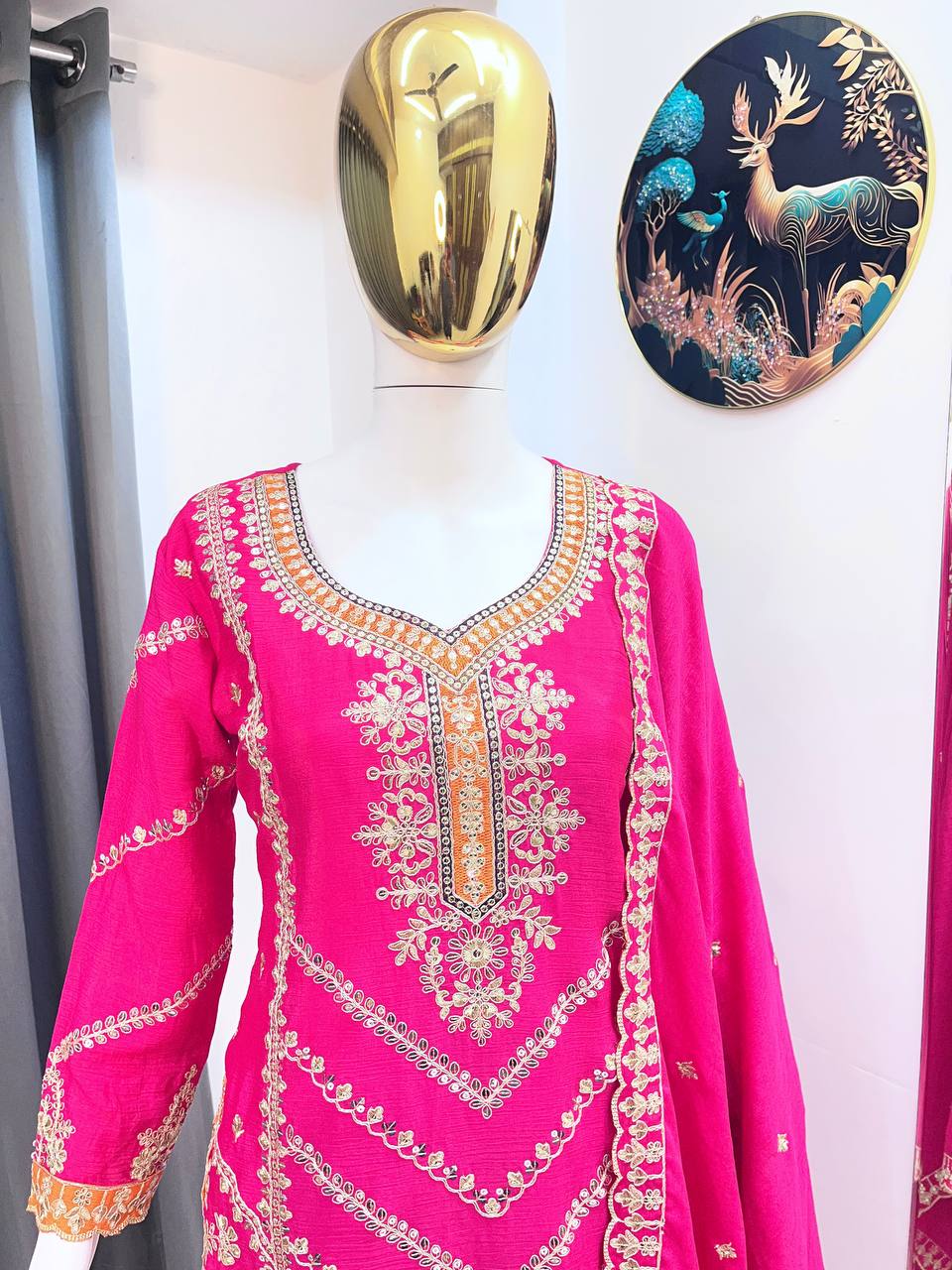 Premium Embroidered Chinon Silk Suit Set