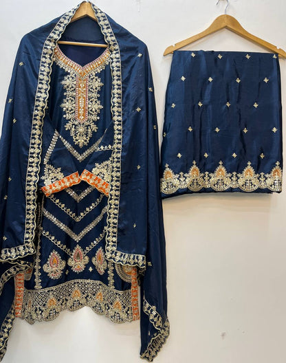 Premium Embroidered Chinon Silk Suit Set